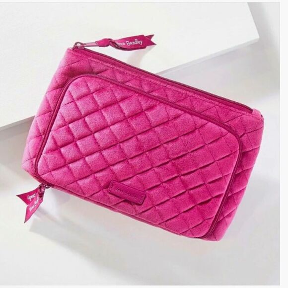 Vera Bradley Majestic Magenta Quilted Velvet Compact Organizer Makeup Bag NEW - Picture 4 of 13